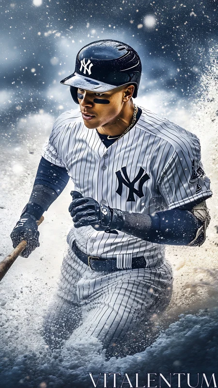 Baseball player surges through exploding sand and snow storm