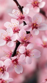 Cherry Blossom Branch with Pink and White Flowers