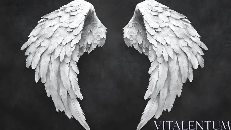 Silent alabaster angel wings poised in charcoal dusk.