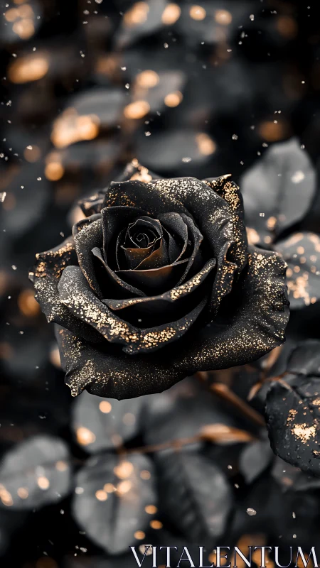 Black Rose with Gold Glitter Sparkles.