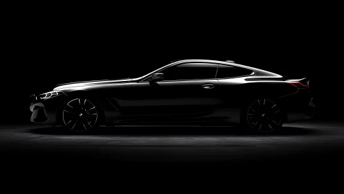 Midnight performance coupe in dramatic low‑key studio light.