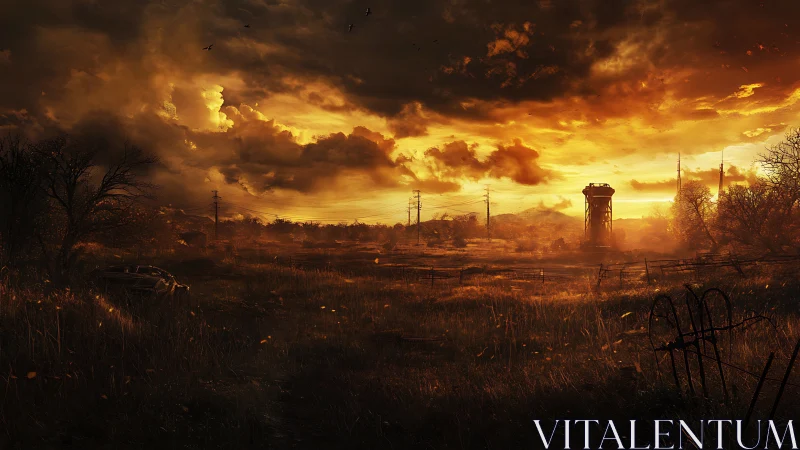 Rust kissed farmlands under a storm swollen ember sky.