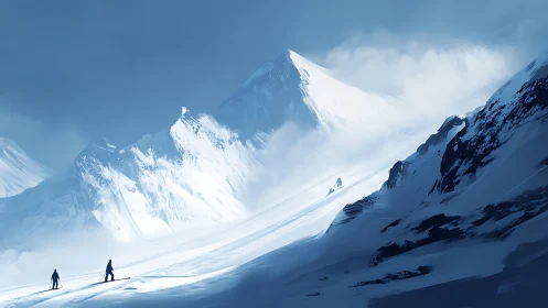 High-altitude ski traverse crosses wind-shaped alpine snowfield