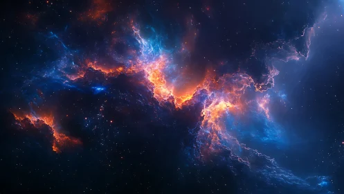 Nebula-like cosmic cloud structure glows with vivid light
