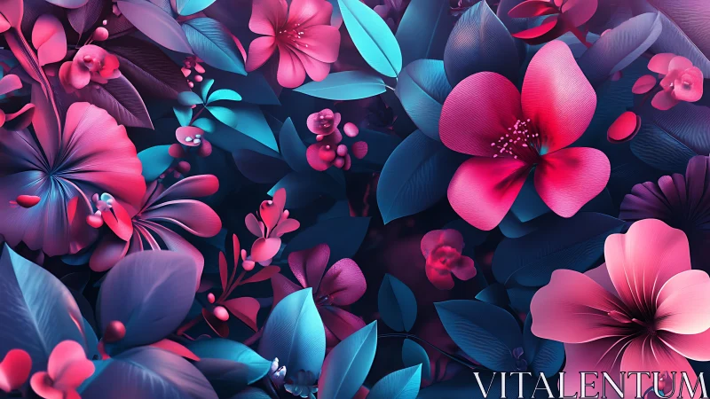 Neon Floral Bloom: Vibrant 3D Botanical Garden.
