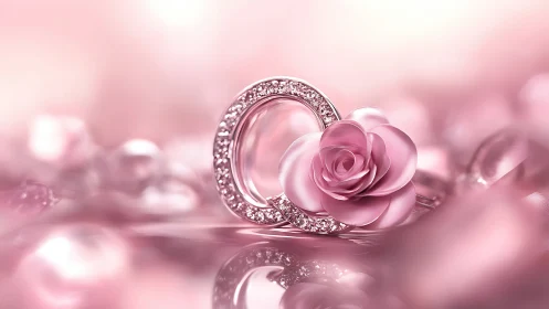 Elegant Diamond Ring with Pink Rose.