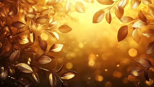 Golden dusk leaves drifting through honeyed sunfire sky.