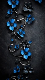 Blue Flowers with Metal Ornaments on Dark Slate.