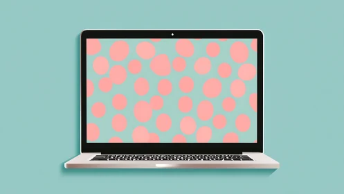 Laptop display showcases playful pastel polka dot pattern.
