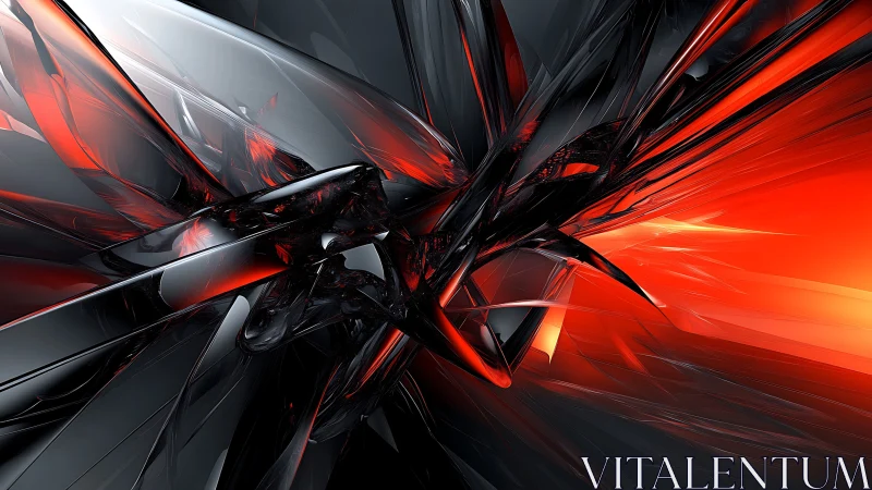 Crystalline red vectors bursting through metallic voids.