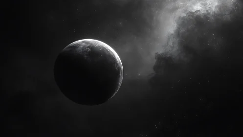 Quiet moonlit globe drifting through soft cosmic night.