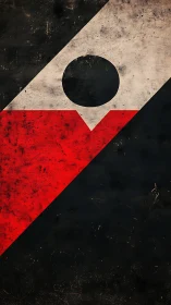 Geometric tricolor panel shows distressed diagonal abstraction