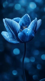 Blue Tulip with Dew Drops in Ambient Light.