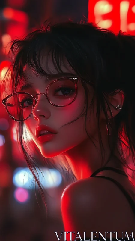 Neon backlit portrait uses shallow depth, glossy shaders, and rim light
