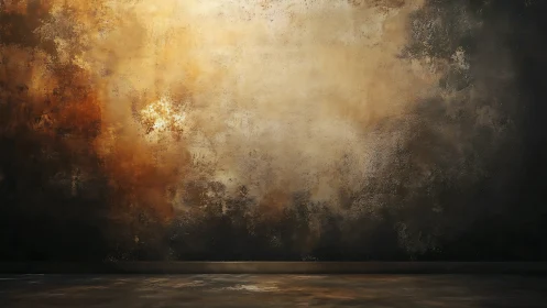 Rustic textured wall glows with warm cinematic studio light