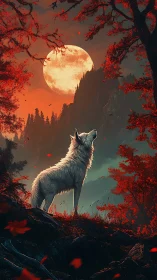 White wolf under blood moon uses dramatic backlighting and contrast
