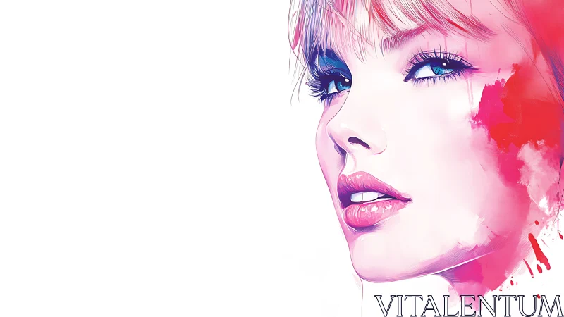 Vibrant digital portrait with pink watercolor accents.