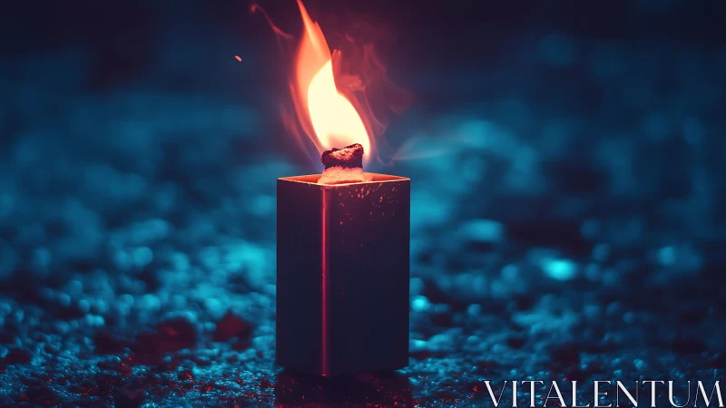 Luminous Flame Burns From Dark Crystalline Candle