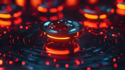 Futuristic Glowing Rings on Dark Surface, Sci-Fi Digital Art.