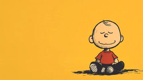 Small cartoon daydreamer quietly blooms on sunny canvas