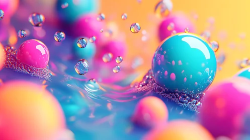 Vibrant macro spheres rendered with glossy 3D fluid dynamics