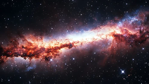 Fiery galactic core blazes across a star-filled cosmic night