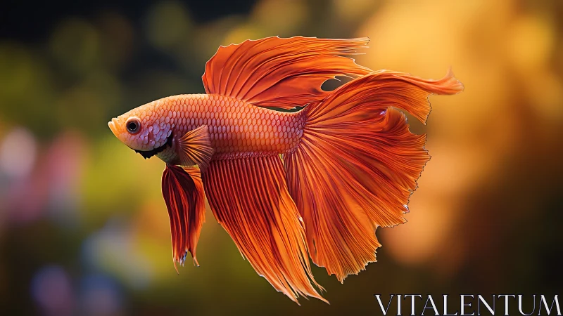 Orange betta fish profile on blurred aquatic backdrop.