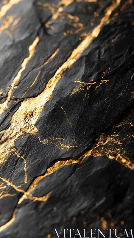 Black slate surface holds fluid gold mineral veins