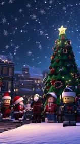 Lego-style Christmas plaza rendered in detailed 3D lighting pipeline