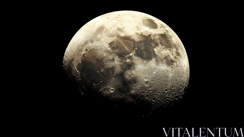 Moon close-up reveals cratered surface in stark contrast.