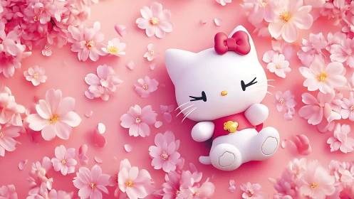 Blossom-soft kitty dreams in a candy-pink sakura meadow.