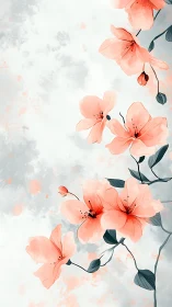 Watercolor floral composition with coral blooms.