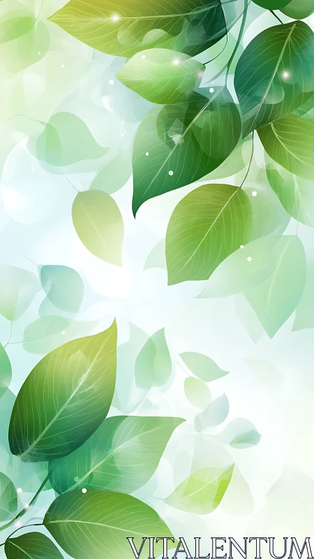 Digital composition shows overlapping translucent green leaves