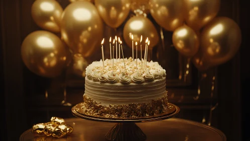Gilded Wishes: Cream Cake Crowned with Flickering Candles.