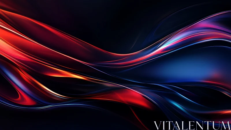 Abstract red and blue light waves on dark digital background.