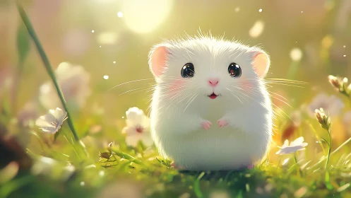 Sunlit meadow hamster quietly discovers a glowing morning