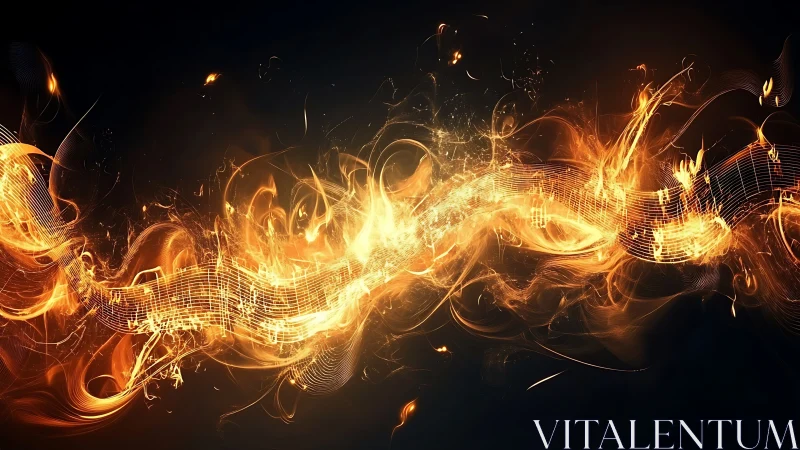 Digital Fire Effect with Layered Particle Systems and Flowing Musical Notation Graphics