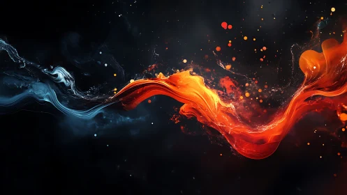 Fluid red and blue streams on dark abstract background.