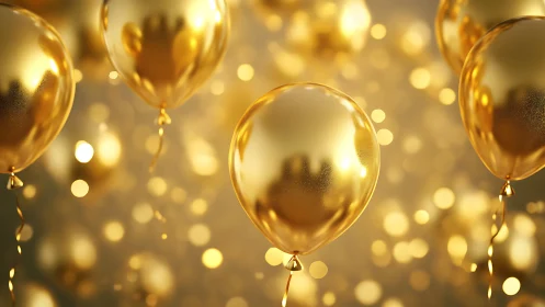 Golden Balloons Float Through Warm Bokeh Atmosphere