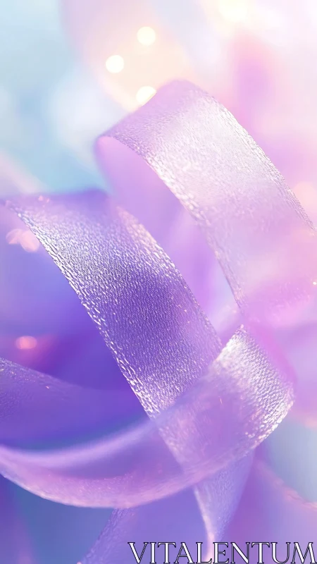 Translucent lavender ribbon curls against soft pastel bokeh