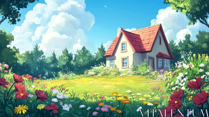 Sunny cottage nestles in a lush wildflower meadow sanctuary