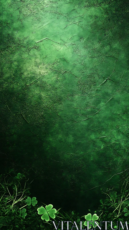 Textured emerald wall with botanical clover border design.