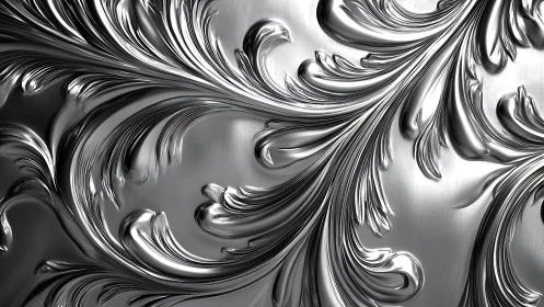 High-gloss baroque metallic scroll relief with flowing acanthus