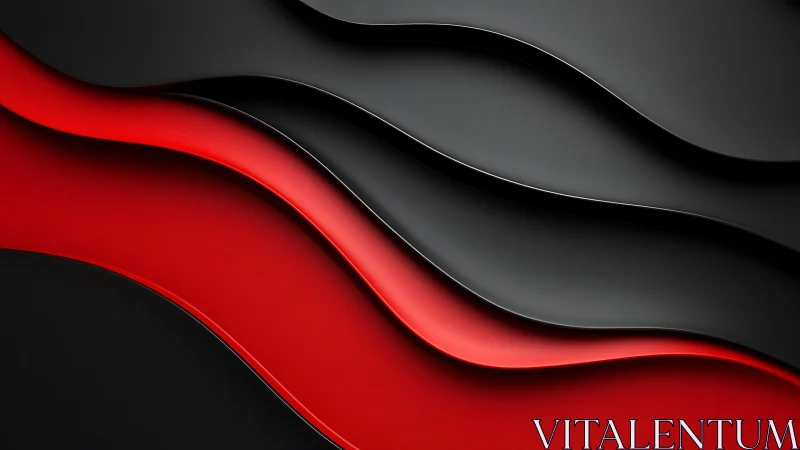 Abstract black and red wavy layered background, modern 3D style.