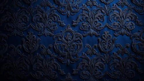 High relief navy damask pattern with sculpted textile embossing
