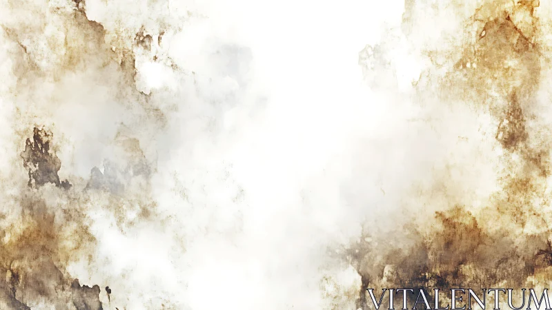 Weathered sepia watercolor clouds on bright white field.