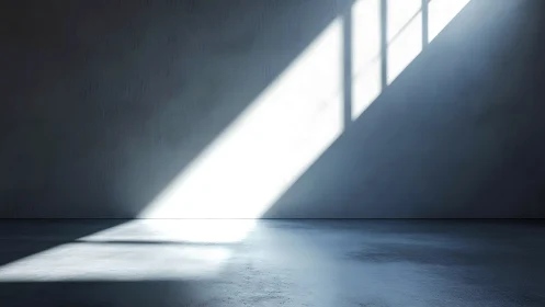 Sunlit diagonal window projection on empty concrete floor.