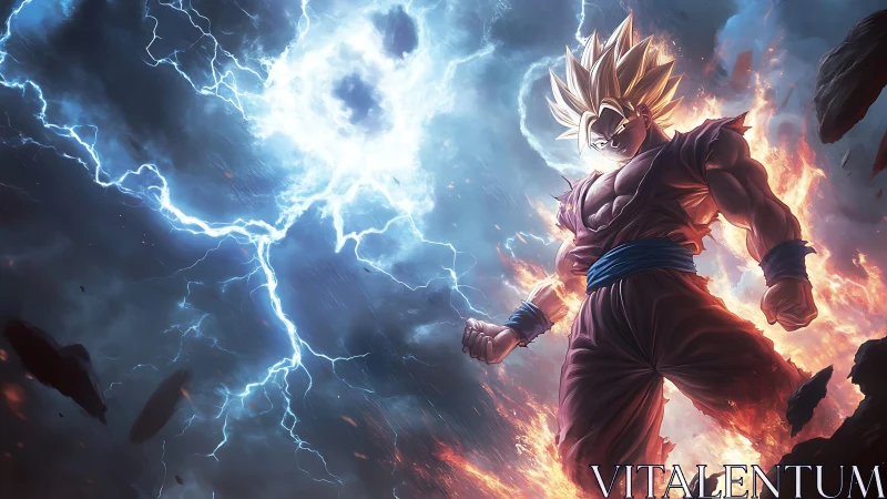 Electrifying anime warrior channeling stormlit power.