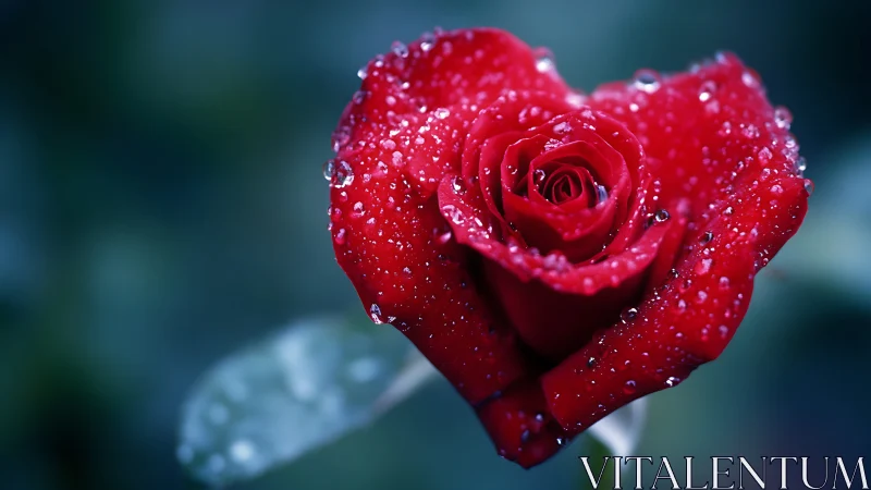 A Jeweled Red Rose Glistening with Morning Dewdrops.