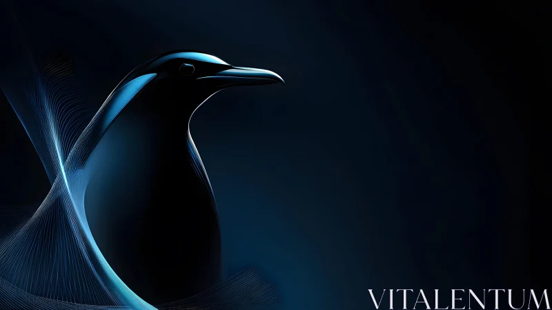 Elegant Penguin in Futuristic Digital Art with Blue Highlights.
